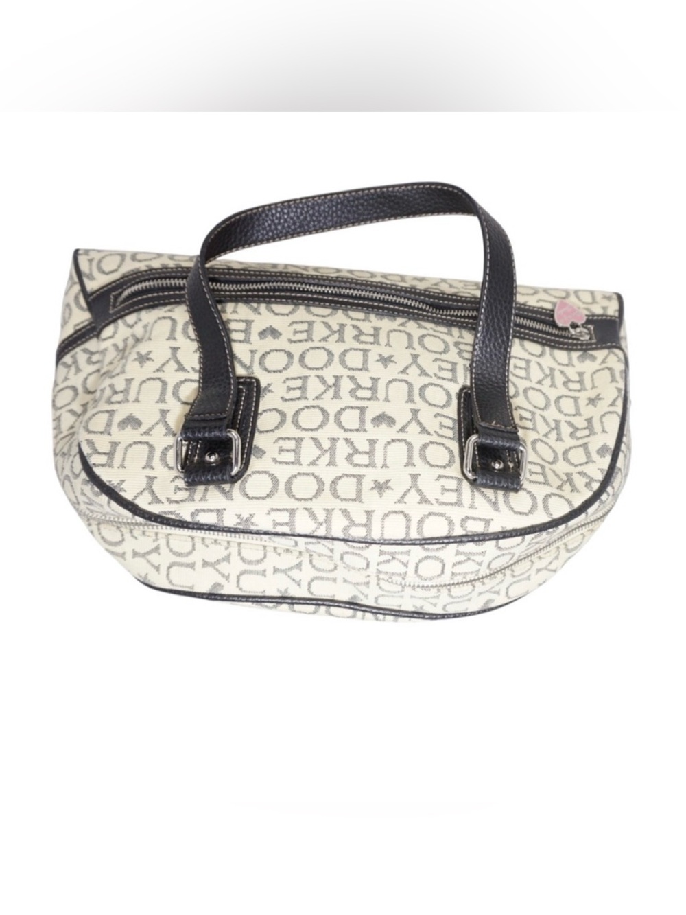 Dooney & Bourke Signature Satchel Bag with Pink Heart Zipper Pull - Picture 6 of 13
